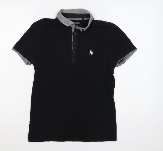 The Spitalfields Shirt Co Mens Black S Cotton Dog Logo Polo