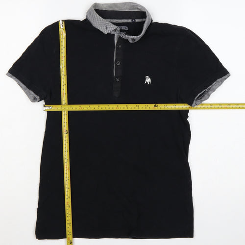 The Spitalfields Shirt Co Mens Black S Cotton Dog Logo Polo