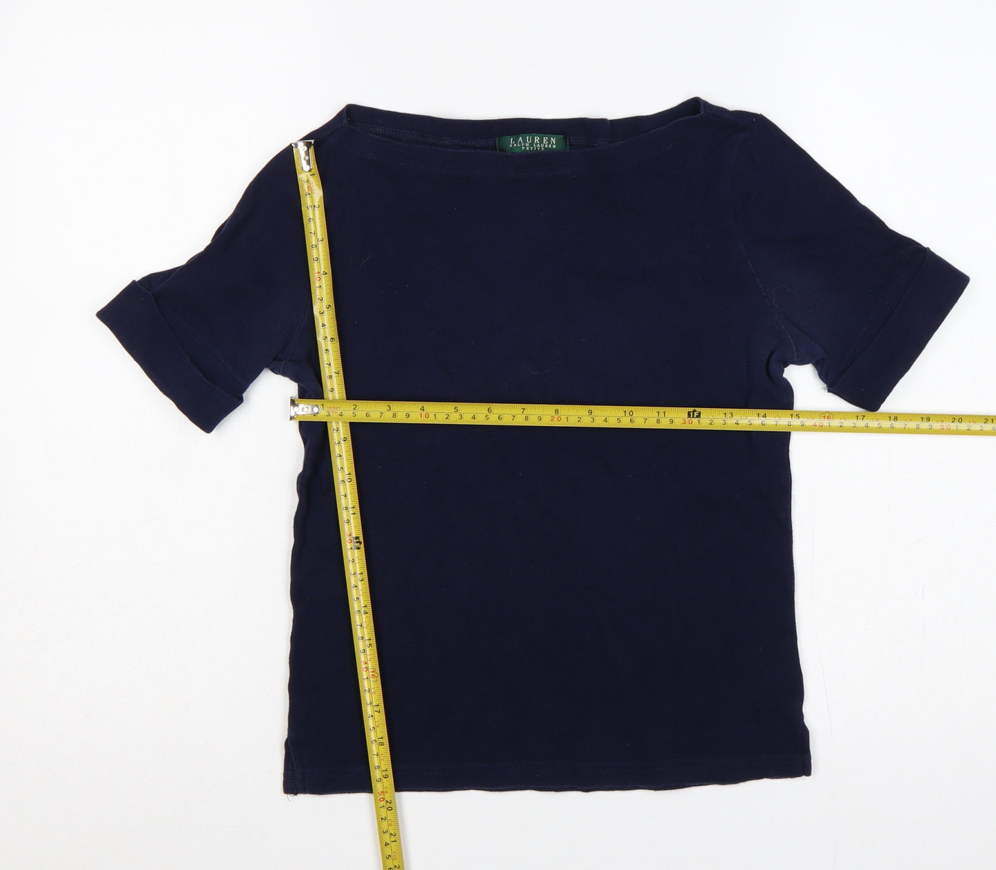 Lauren Ralph Lauren Women Navy Petite S Cotton Basic T-Shirt