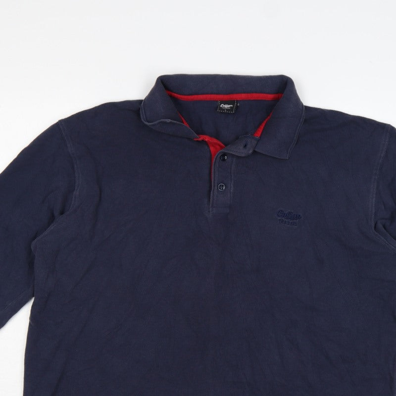 Cotton Traders Men’s Blue L Long Sleeve Polo Shirt Logo