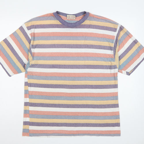 River Woods Men’s L Multicoloured 90s Retro Striped Crew Neck T-Shirt