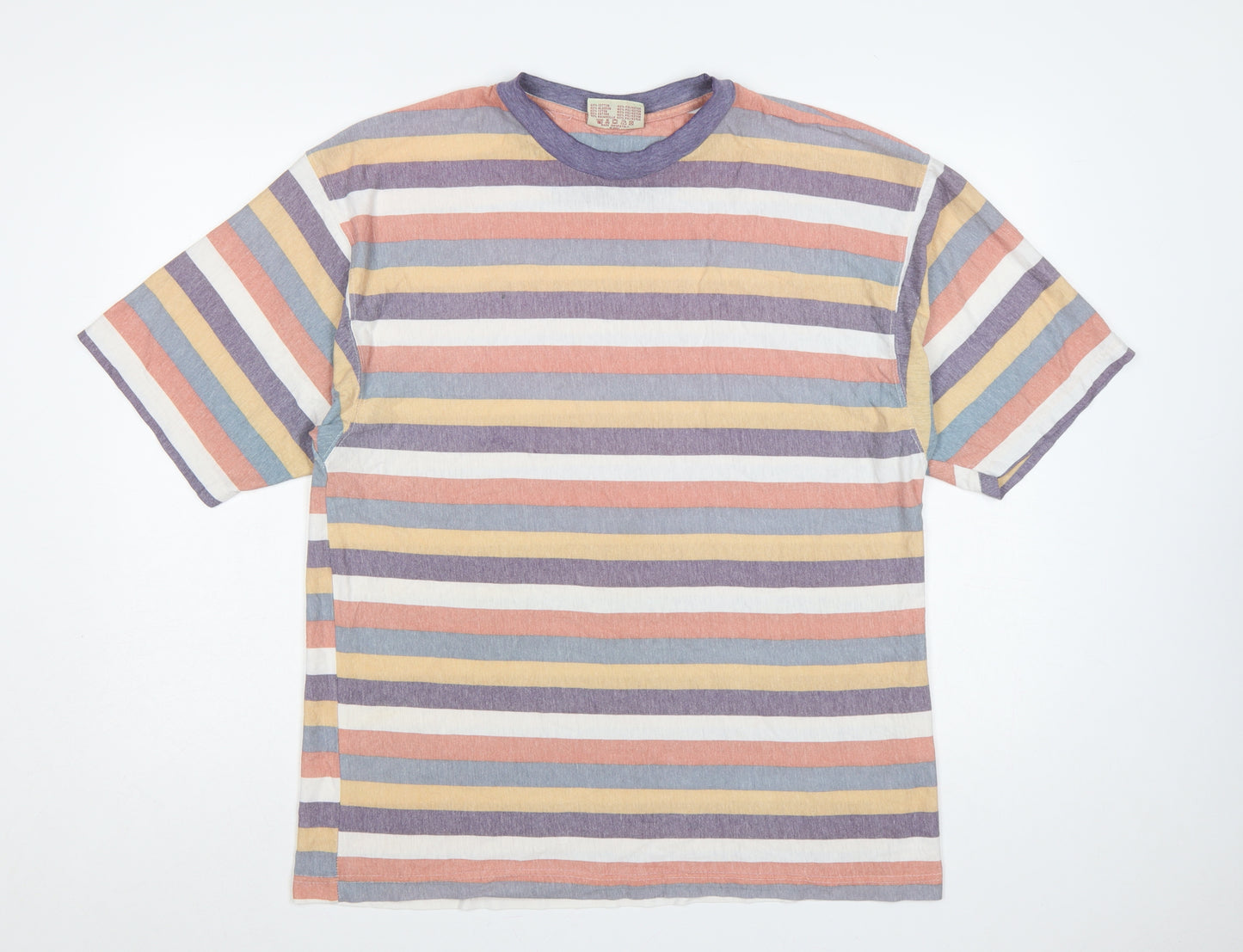 River Woods Men’s L Multicoloured 90s Retro Striped Crew Neck T-Shirt