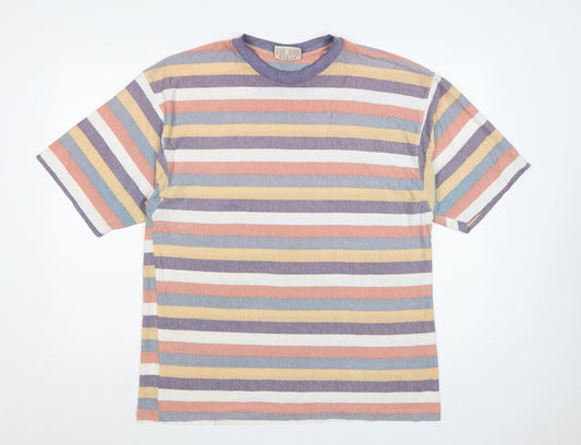 River Woods Men’s L Multicoloured 90s Retro Striped Crew Neck T-Shirt