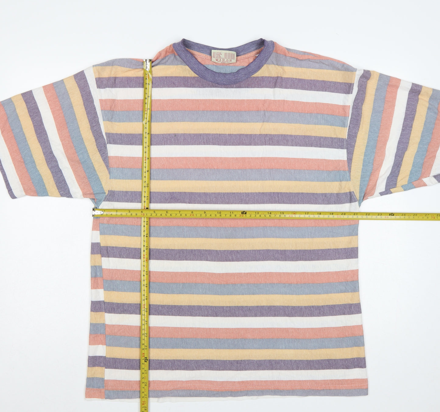 River Woods Men’s L Multicoloured 90s Retro Striped Crew Neck T-Shirt