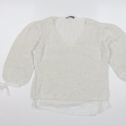 Mint Velvet Women Ivory S V-Neck Knit Balloon Sleeve Jumper