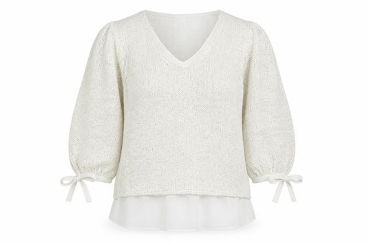 Front view of Mint Velvet Women Ivory S V-Neck Knit Balloon Sleeve Jumper
