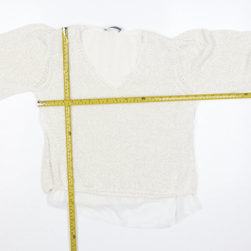 Mint Velvet Women Ivory S V-Neck Knit Balloon Sleeve Jumper