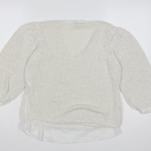 Mint Velvet Women Ivory S V-Neck Knit Balloon Sleeve Jumper