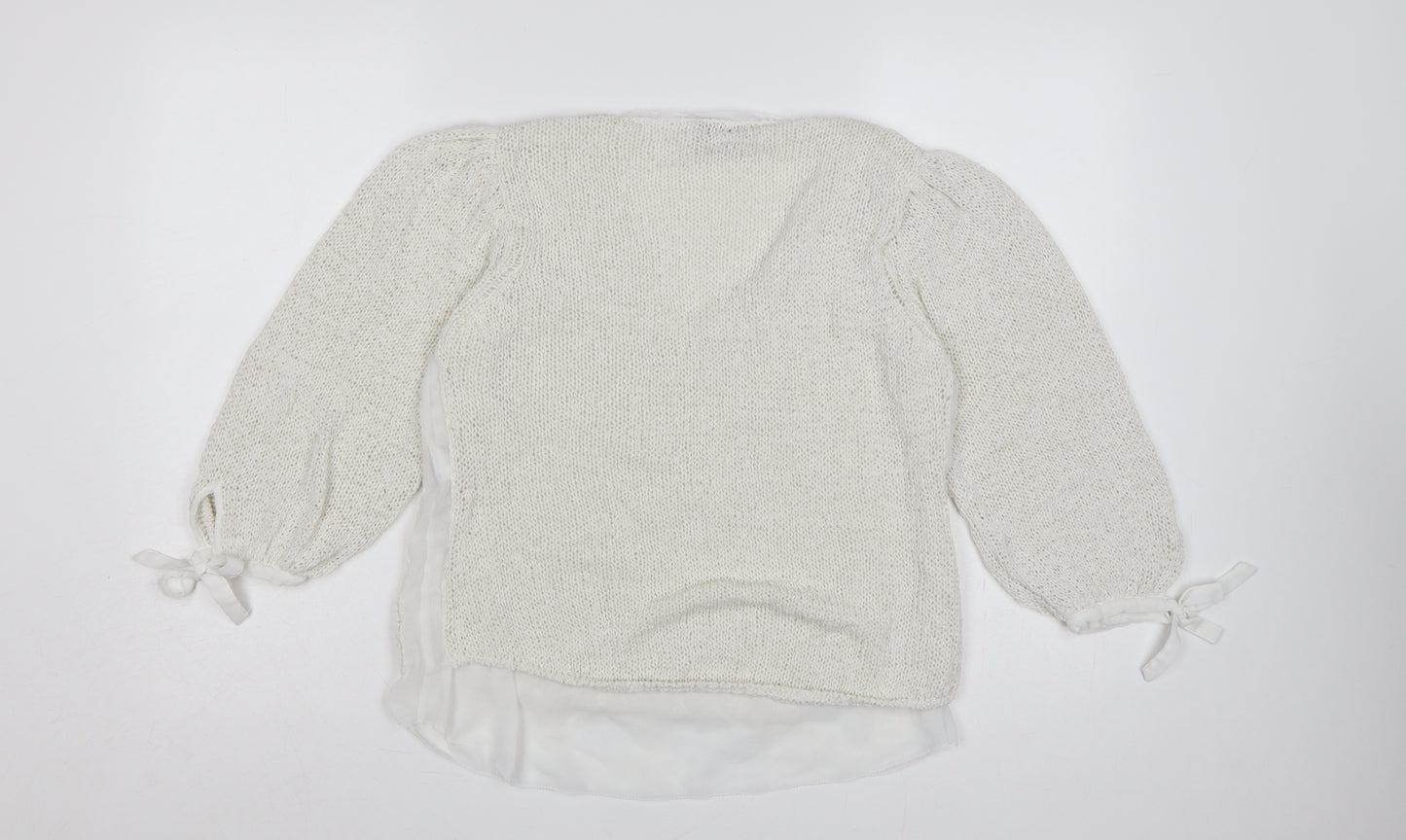 Mint Velvet Women Ivory S V-Neck Knit Balloon Sleeve Jumper