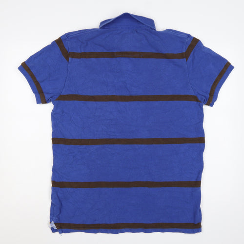 American Eagle Mens Blue Brown Striped Logo Polo Shirt XLT