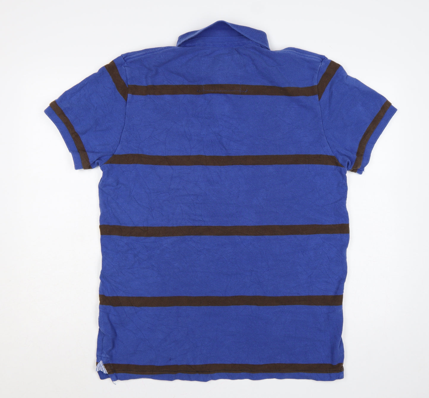American Eagle Mens Blue Brown Striped Logo Polo Shirt XLT