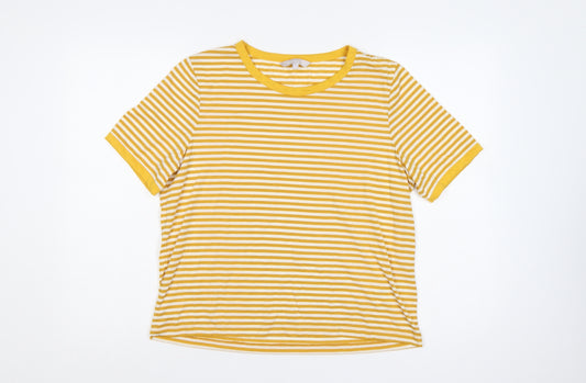 Red Herring Women’s Yellow White Stripe Ringer T-Shirt UK 16