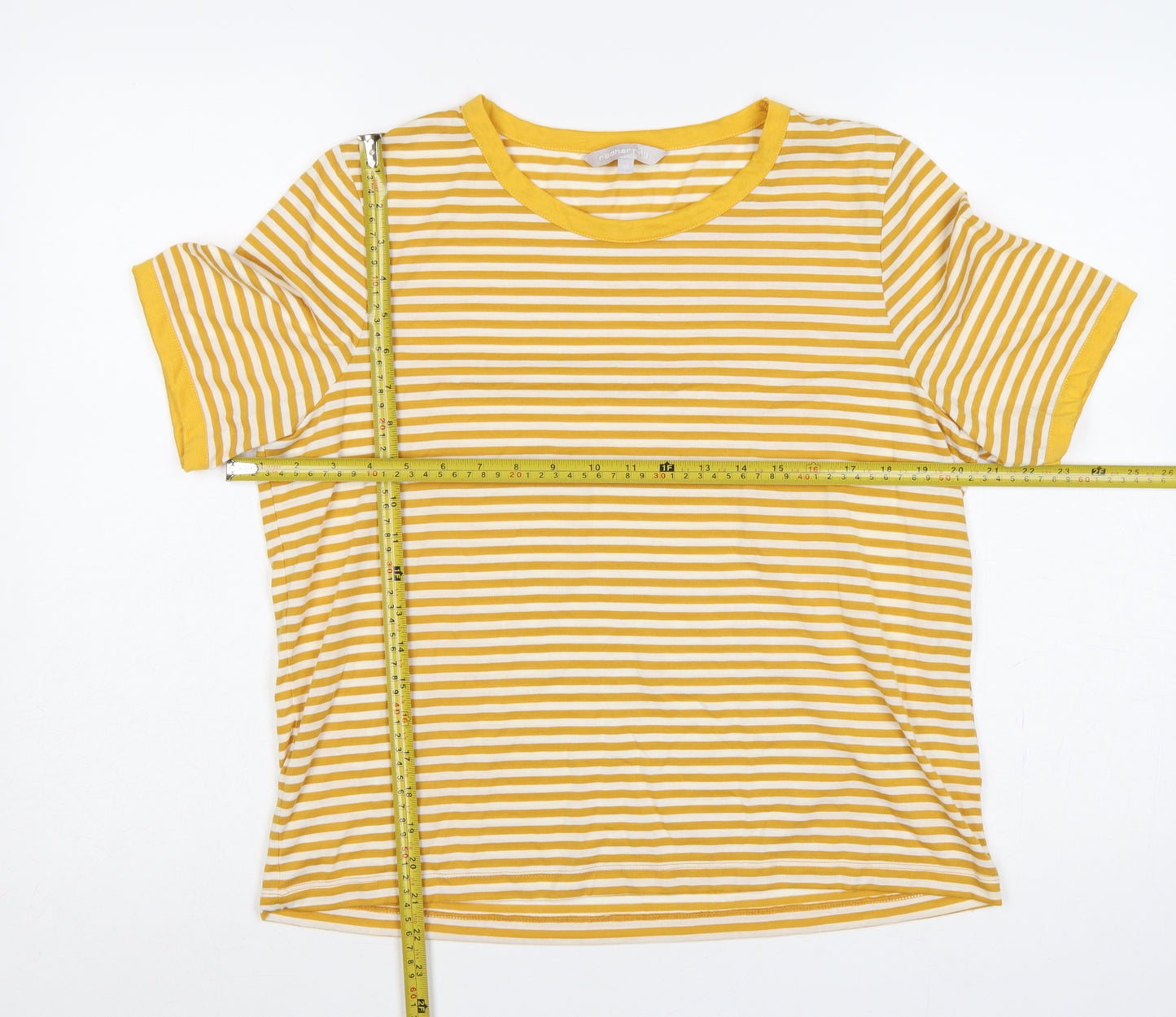 Red Herring Women’s Yellow White Stripe Ringer T-Shirt UK 16