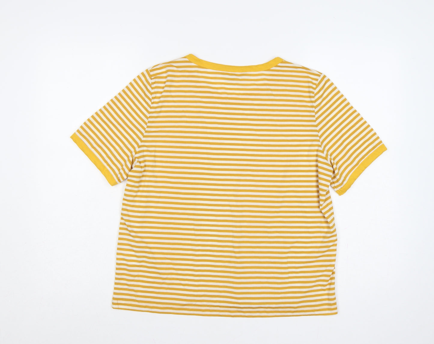 Red Herring Women’s Yellow White Stripe Ringer T-Shirt UK 16