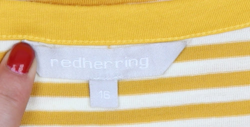 Red Herring Women’s Yellow White Stripe Ringer T-Shirt UK 16