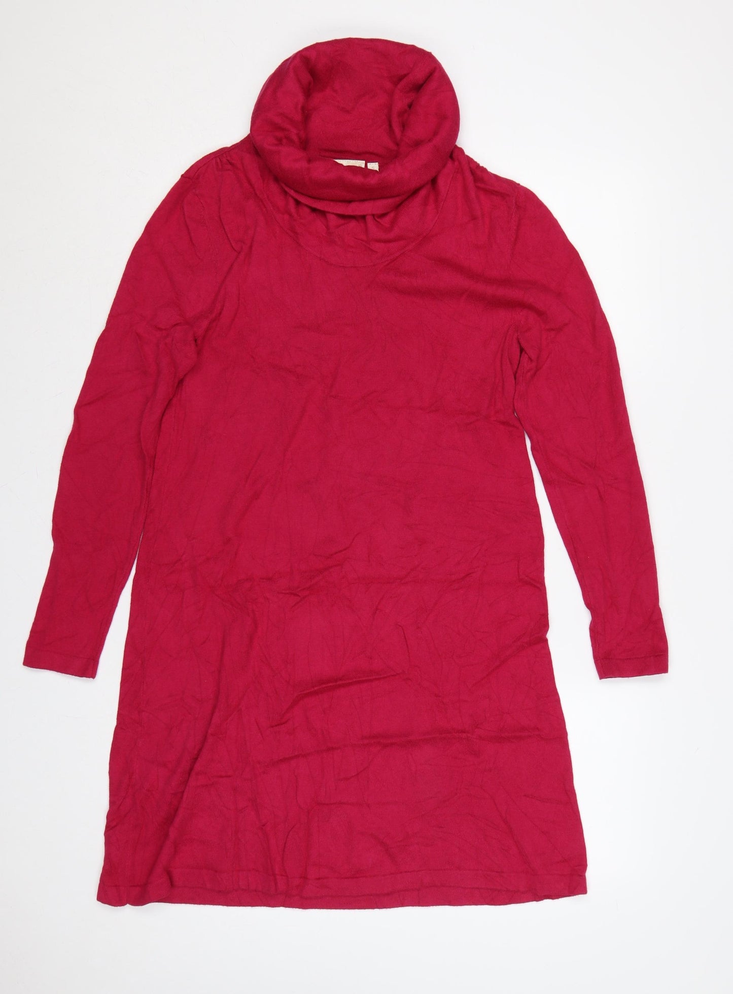 Adini Women Red S Knee Length Cowl Neck Knit Jumper Dress
