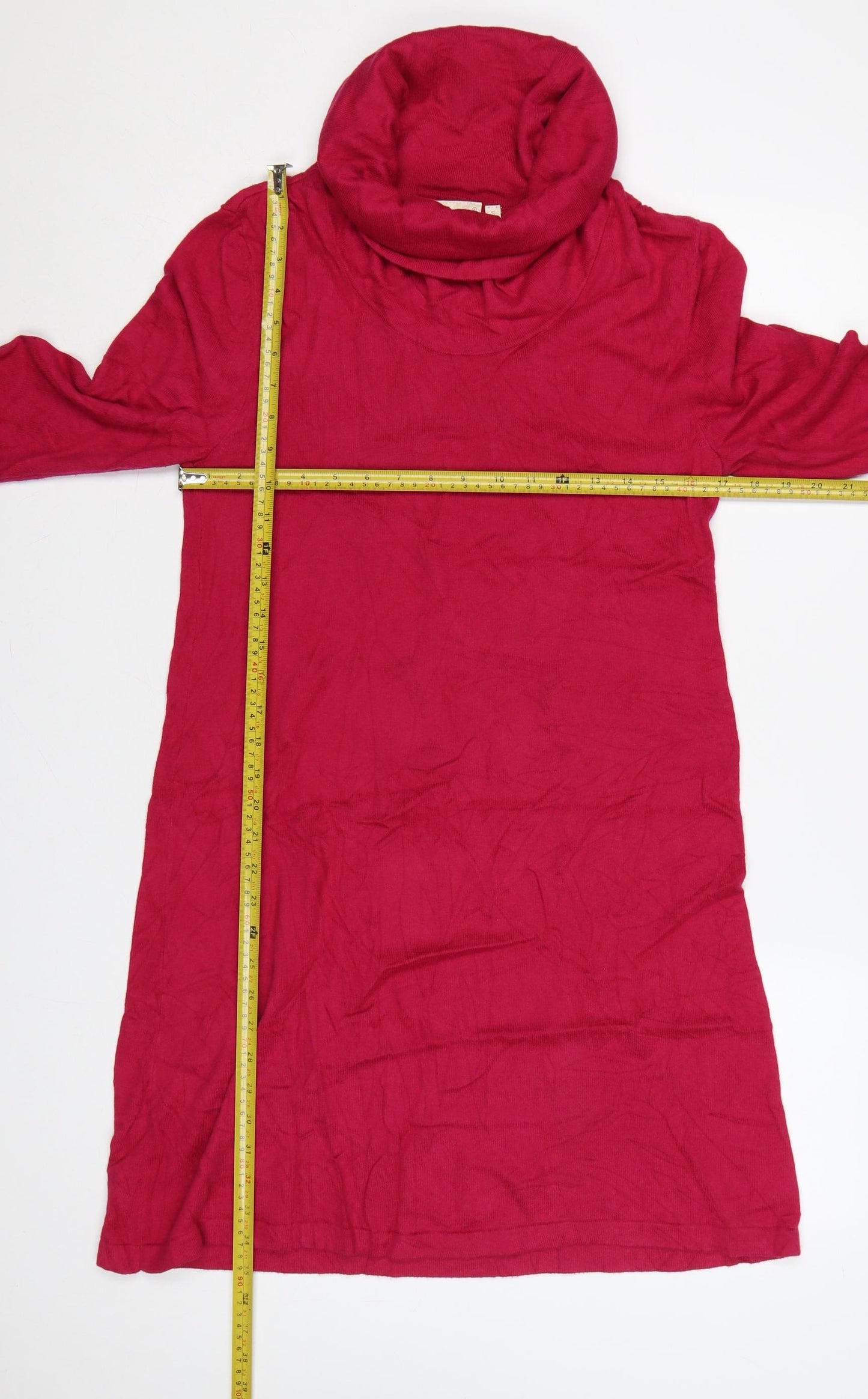 Adini Women Red S Knee Length Cowl Neck Knit Jumper Dress