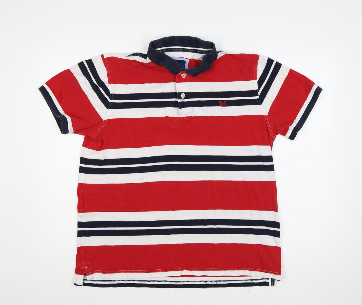 Crew Clothing Company Men’s XL Red Striped Cotton Short Sleeve Polo