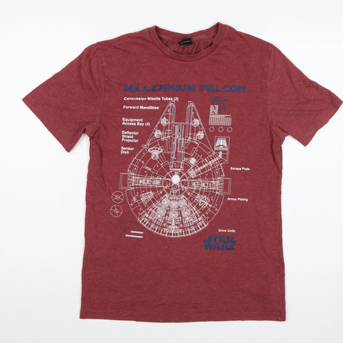 Star Wars Men’s Red S Millennium Falcon Graphic Crew Neck T-Shirt