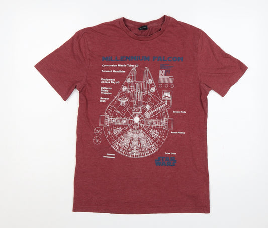 Star Wars Men’s Red S Millennium Falcon Graphic Crew Neck T-Shirt