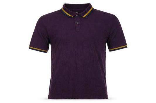 Marks and Spencer Men Purple XL Cotton Polo Shirt Contrast Trim