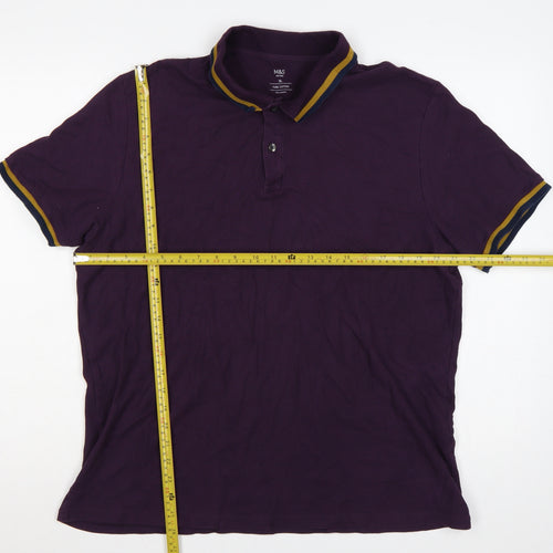 Marks and Spencer Men Purple XL Cotton Polo Shirt Contrast Trim
