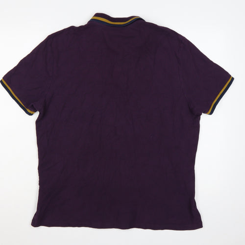 Marks and Spencer Men Purple XL Cotton Polo Shirt Contrast Trim