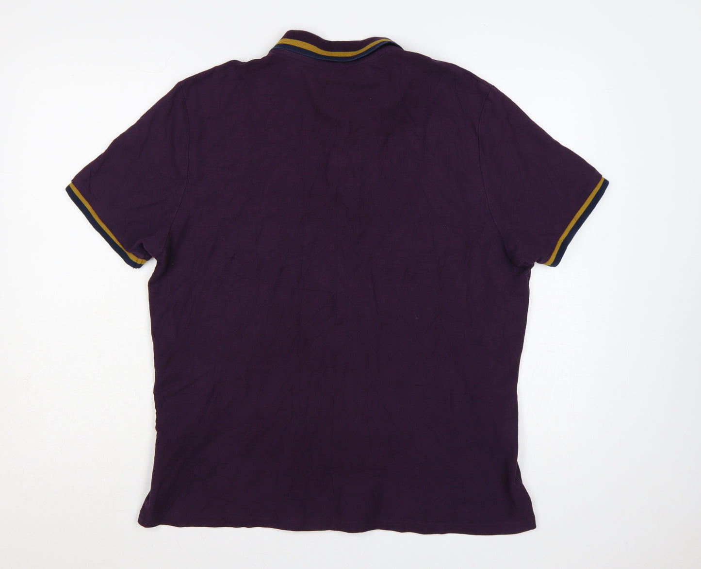 Marks and Spencer Men Purple XL Cotton Polo Shirt Contrast Trim