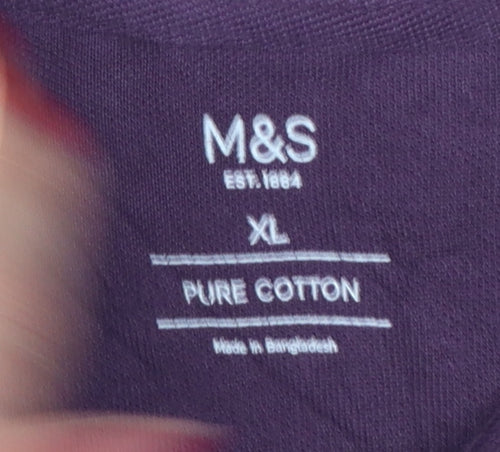 Marks and Spencer Men Purple XL Cotton Polo Shirt Contrast Trim