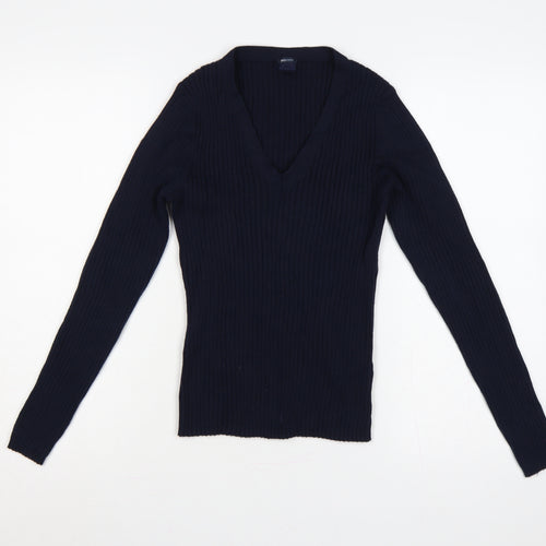 GAP Women’s Navy Blue S Rib Knit V-Neck Slim Pullover Jumper