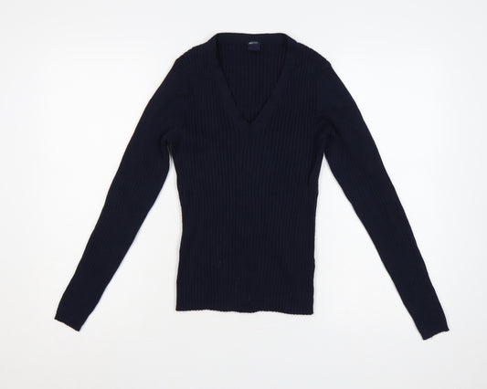 GAP Women’s Navy Blue S Rib Knit V-Neck Slim Pullover Jumper