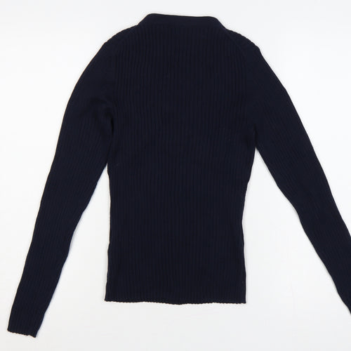 GAP Women’s Navy Blue S Rib Knit V-Neck Slim Pullover Jumper
