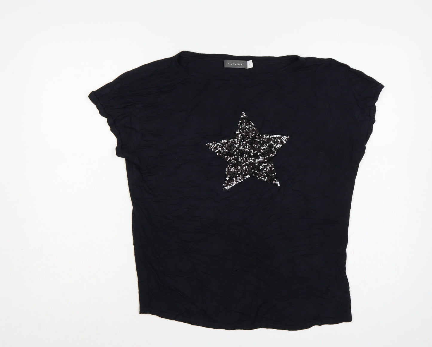 Mint Velvet Women Black L Sequin Star Crew Neck Jersey T-Shirt