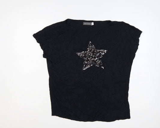 Mint Velvet Women Black L Sequin Star Crew Neck Jersey T-Shirt