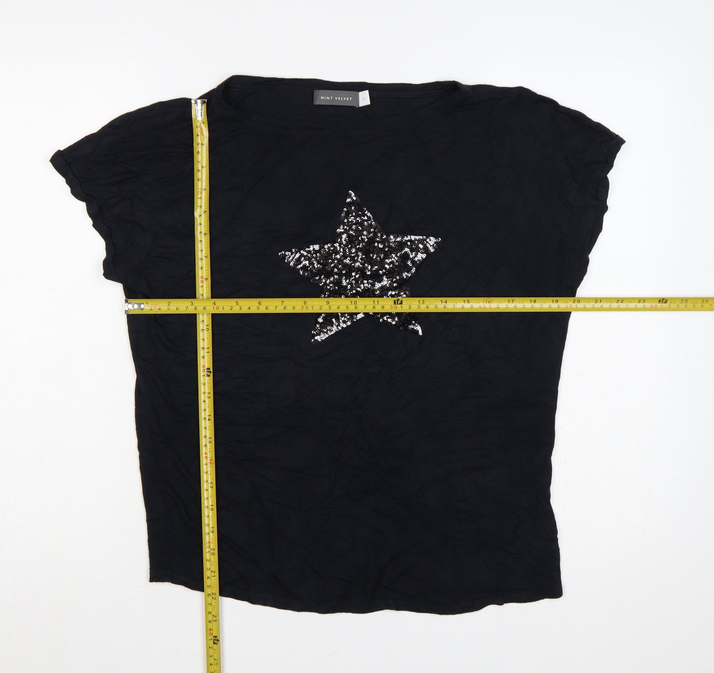 Mint Velvet Women Black L Sequin Star Crew Neck Jersey T-Shirt
