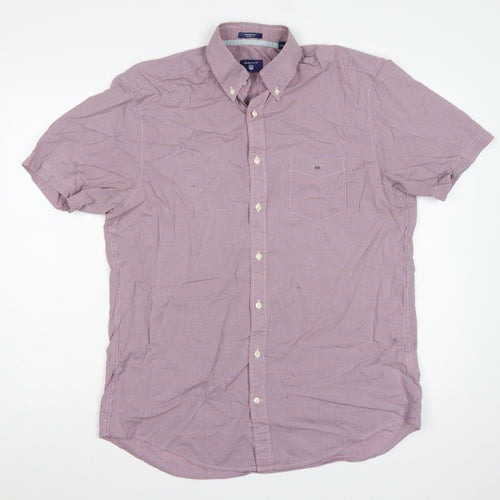 GANT Men’s L Red Blue Check Cotton Button-Down Short Sleeve Shirt