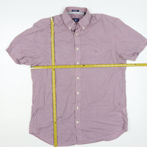GANT Men’s L Red Blue Check Cotton Button-Down Short Sleeve Shirt