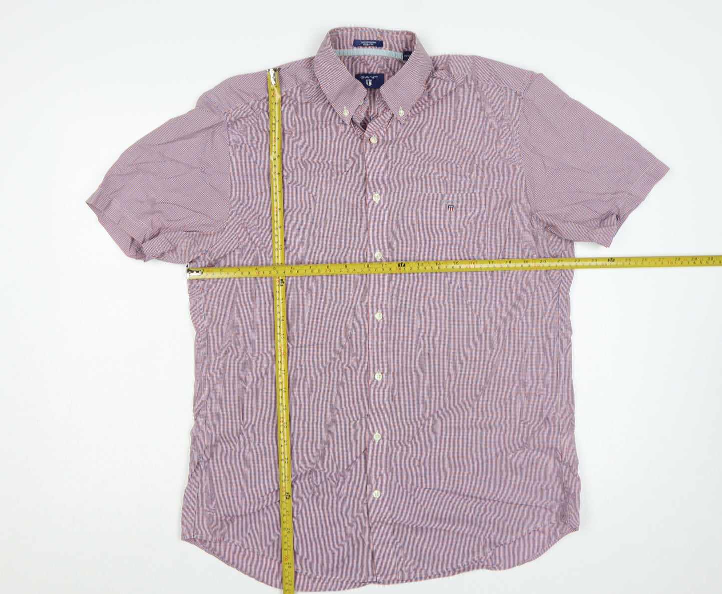 GANT Men’s L Red Blue Check Cotton Button-Down Short Sleeve Shirt
