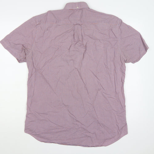 GANT Men’s L Red Blue Check Cotton Button-Down Short Sleeve Shirt