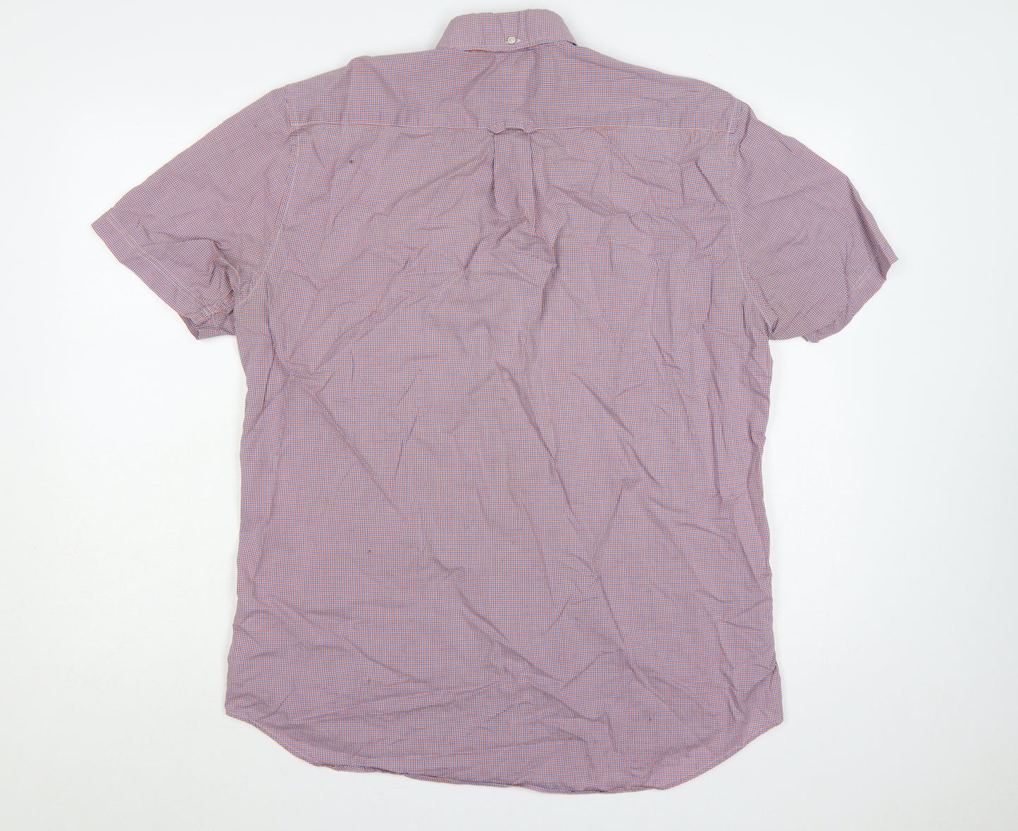 GANT Men’s L Red Blue Check Cotton Button-Down Short Sleeve Shirt