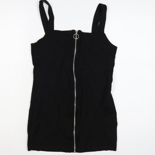 Monki Women Black UK 14 Basic Zip Front Sleeveless Bodycon Mini Dress