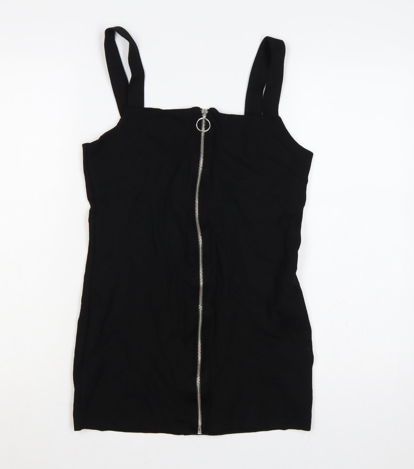 Monki Women Black UK 14 Basic Zip Front Sleeveless Bodycon Mini Dress