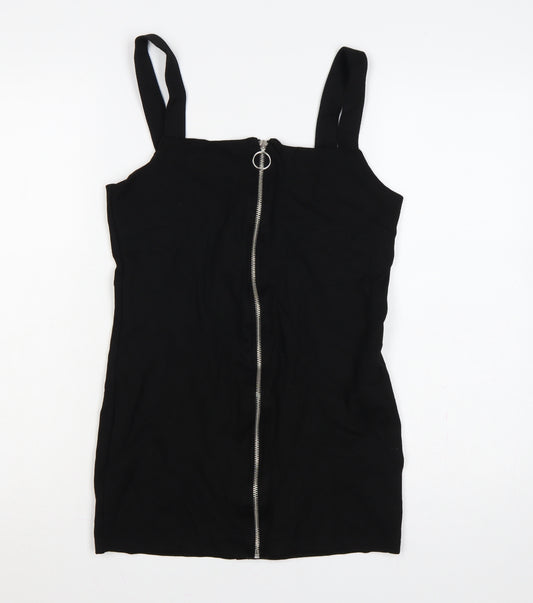 Monki Women Black UK 14 Basic Zip Front Sleeveless Bodycon Mini Dress