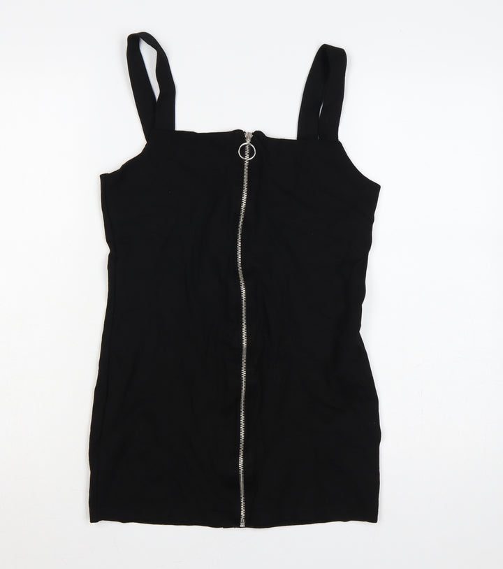 Monki Women Black UK 14 Basic Zip Front Sleeveless Bodycon Mini Dress