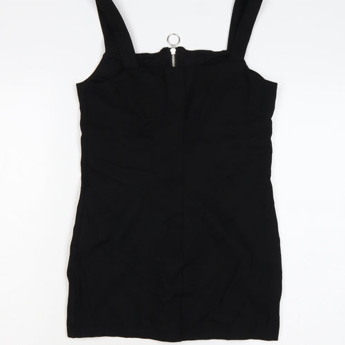 Monki Women Black UK 14 Basic Zip Front Sleeveless Bodycon Mini Dress