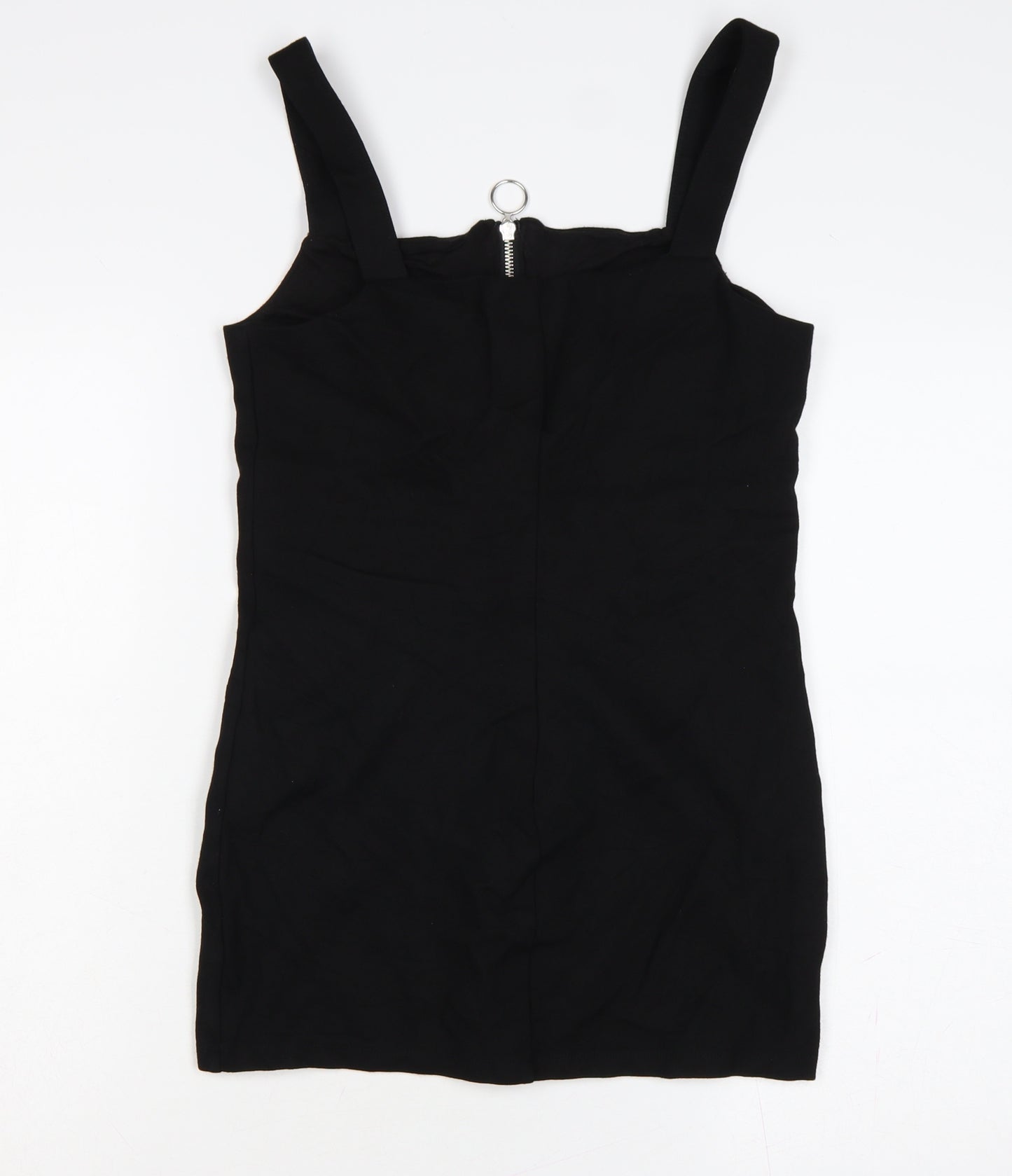 Monki Women Black UK 14 Basic Zip Front Sleeveless Bodycon Mini Dress