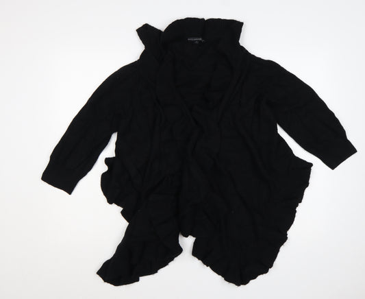 Betty Jackson Black Women Black L Ruffle Open Knit Roll Neck Cardigan