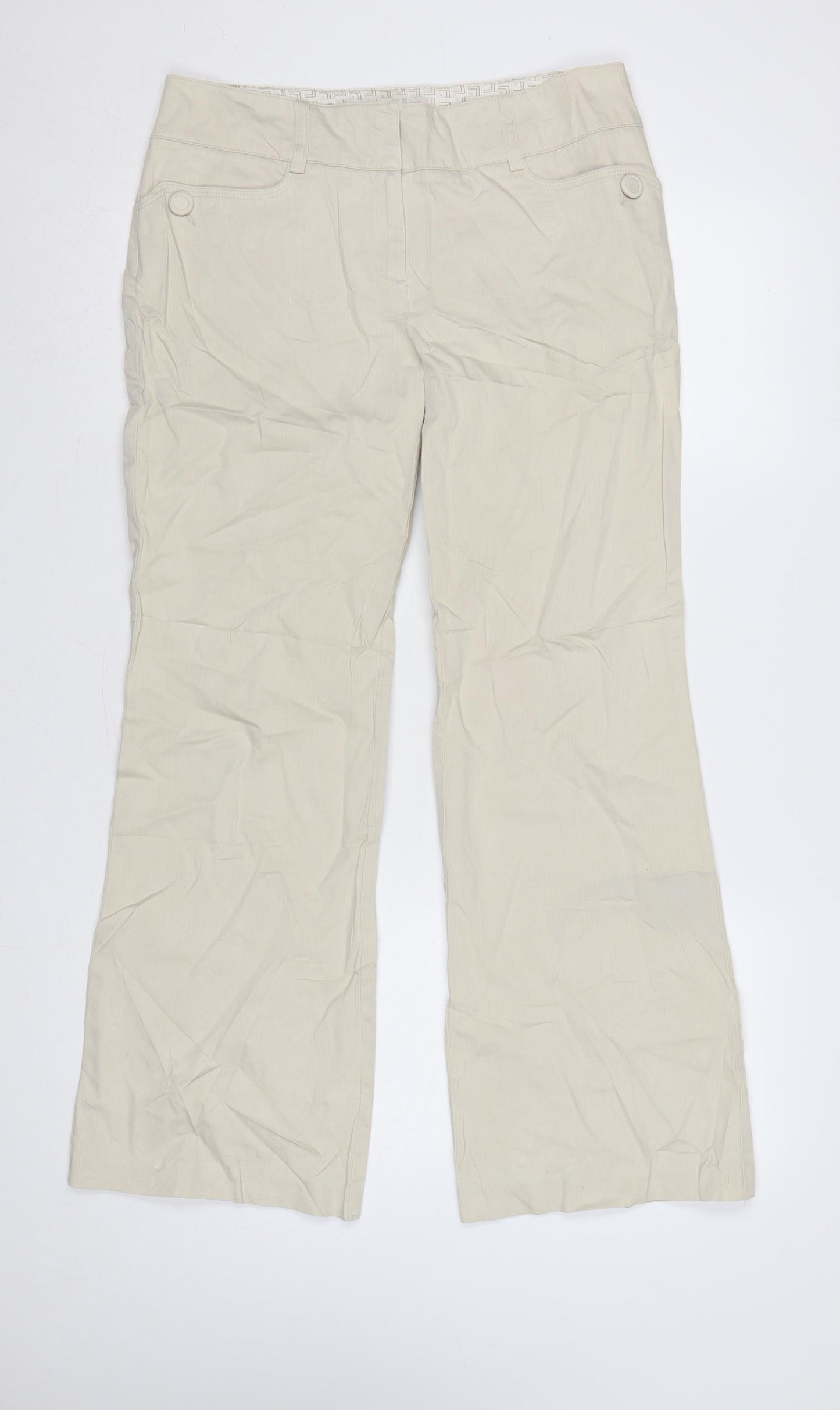 Next Women Beige UK 12 Regular Cargo Bootcut Cotton Trousers