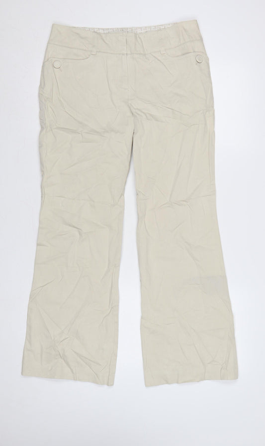 Next Women Beige UK 12 Regular Cargo Bootcut Cotton Trousers