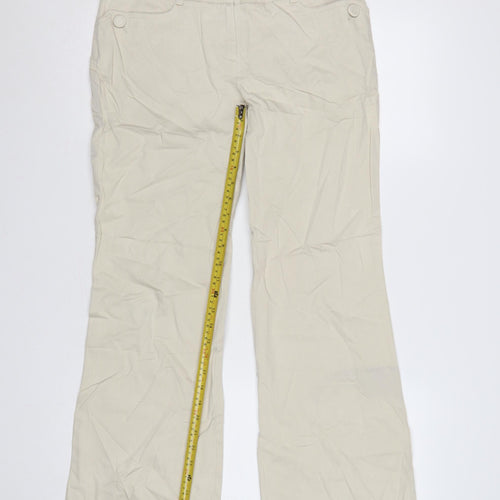 Next Women Beige UK 12 Regular Cargo Bootcut Cotton Trousers